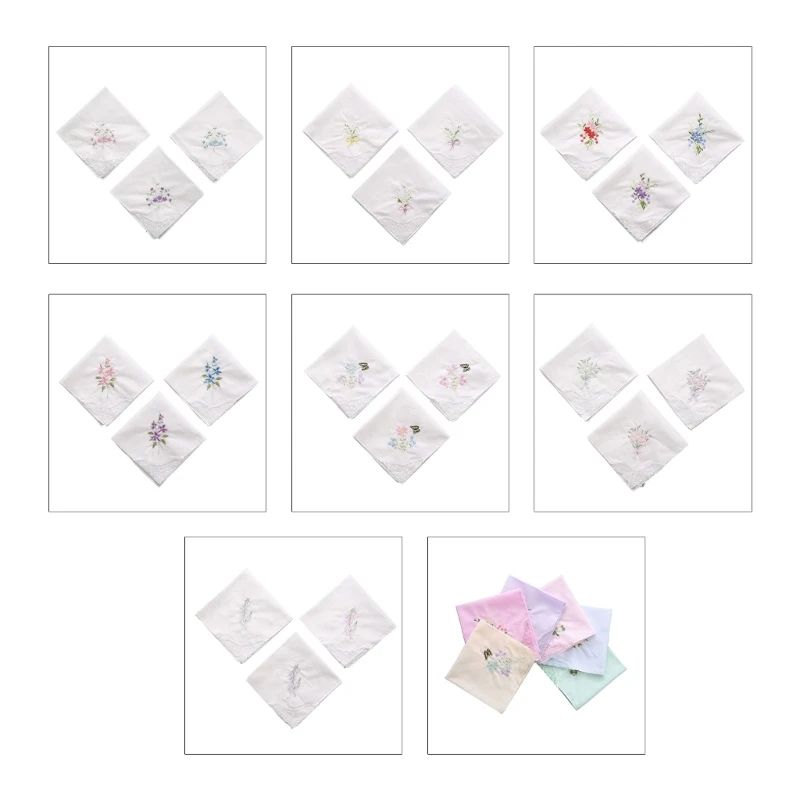 

50JB Women Girls Cotton Embroidery Square Towel Ladies Vintage Floral Lace Hanky