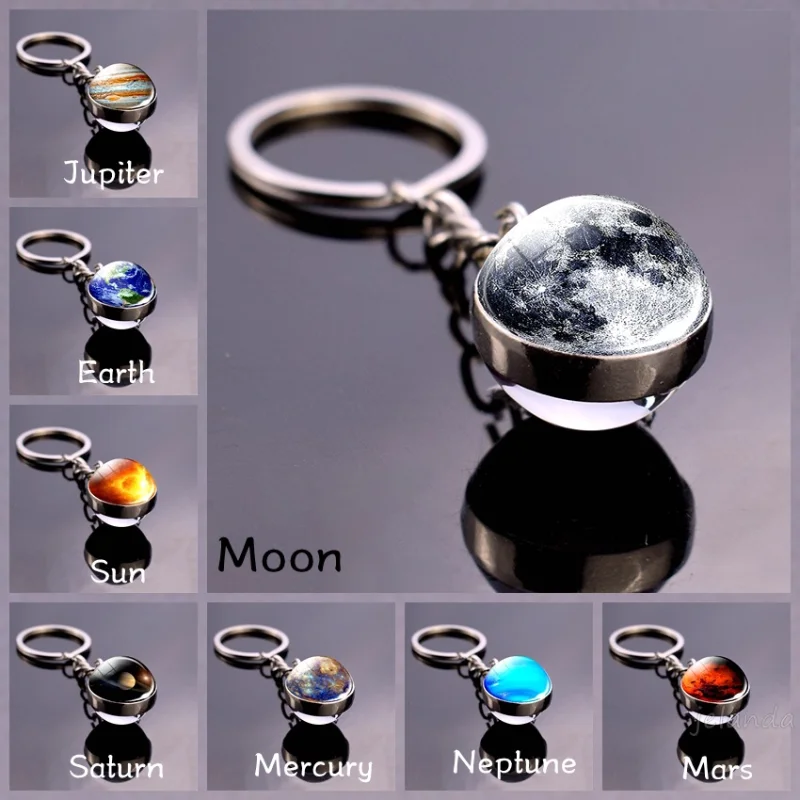 

Moon Keychain Solar System Metal Pendant Eight Planets Glass Ball Key Chain Double-sided Glass Ball Key Chain Accessories Gift