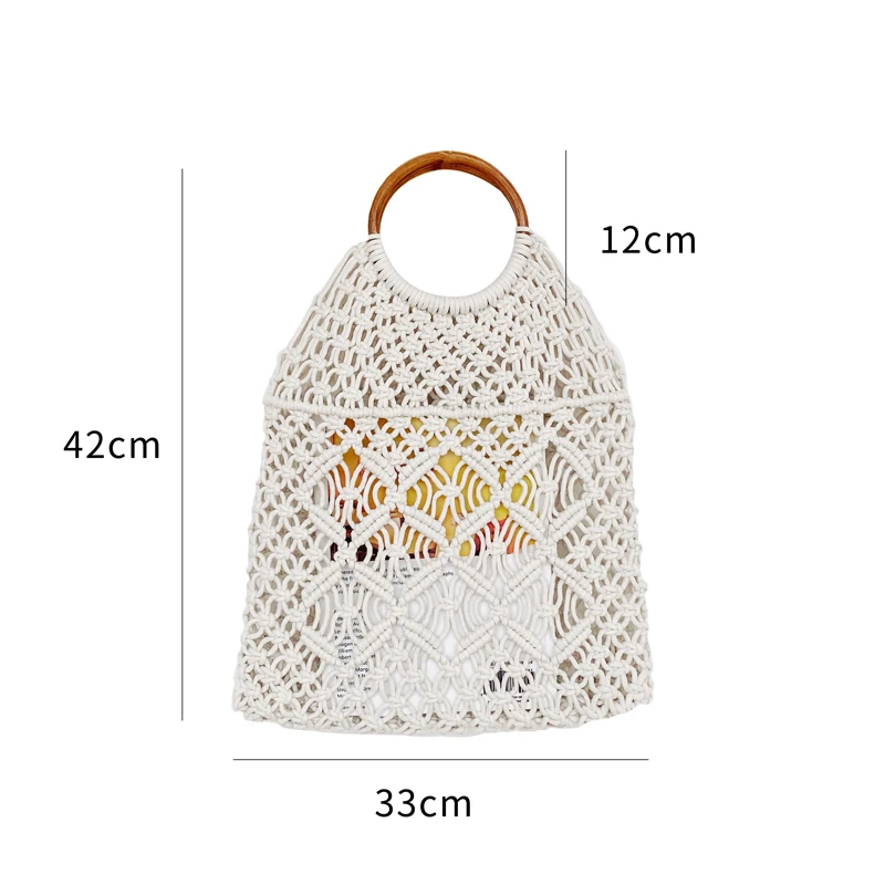 Летние женские сумки с ручками сверху Хлопковые вязаные ажурные женская сумка