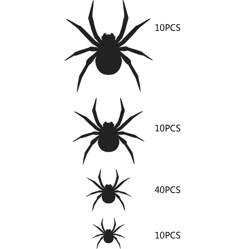 Horror 3D PET Spider Wall Stickers 70pcs/set Different Sizes Art Wallpaper for Halloween Party Home Door Window Decoration |