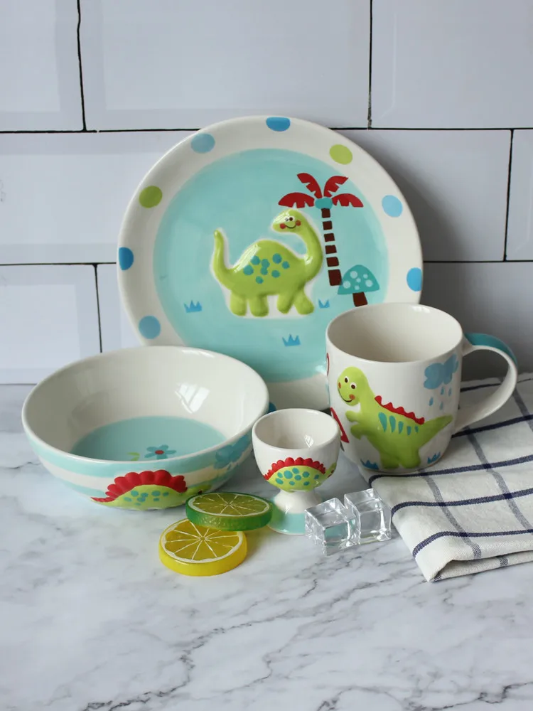 

Cartoon children's tableware, baby ceramic rice bowls, dinosaur plates, water cups, underglaze colored cute gifts