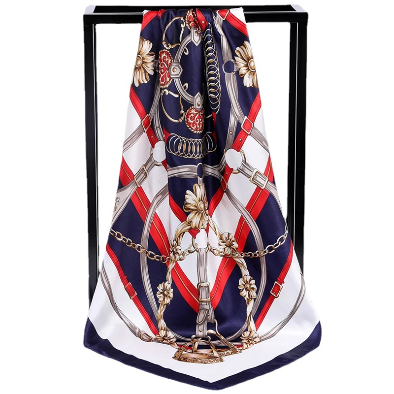 

Luxury Brand 2022 New Designer Silk Square Scarf Women Satin Neck Hair Tie Band Summer Beach Hijab Head Female Foulard