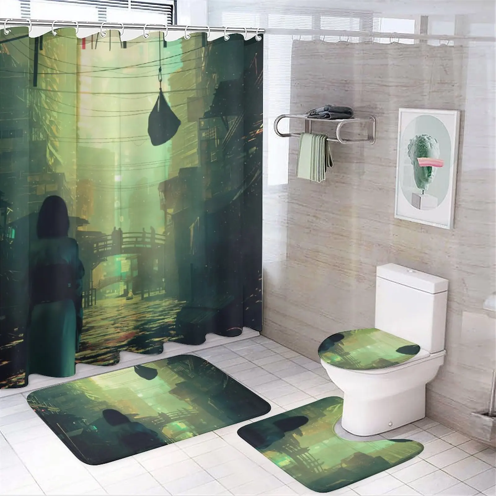 

home bathroom floor mats and shower curtain Bath Foot mat modern bathroom accessories rug Toilet mat Bathtub anti-slip carpet