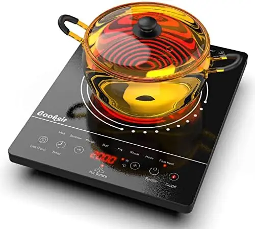 

Cooktop 1800W, Cooksir 110V Countertop Single Burner with Child Safety Lock, Plug in Hot Plate for Cooking, Stove with Timer,