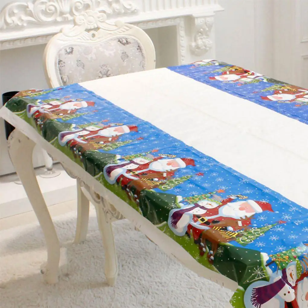 

Christmas Disposable Tablecloth PVC Cartoon Printed Rectangular Tablecloth Cover Christmas Party Atmosphere Decoration Supplies
