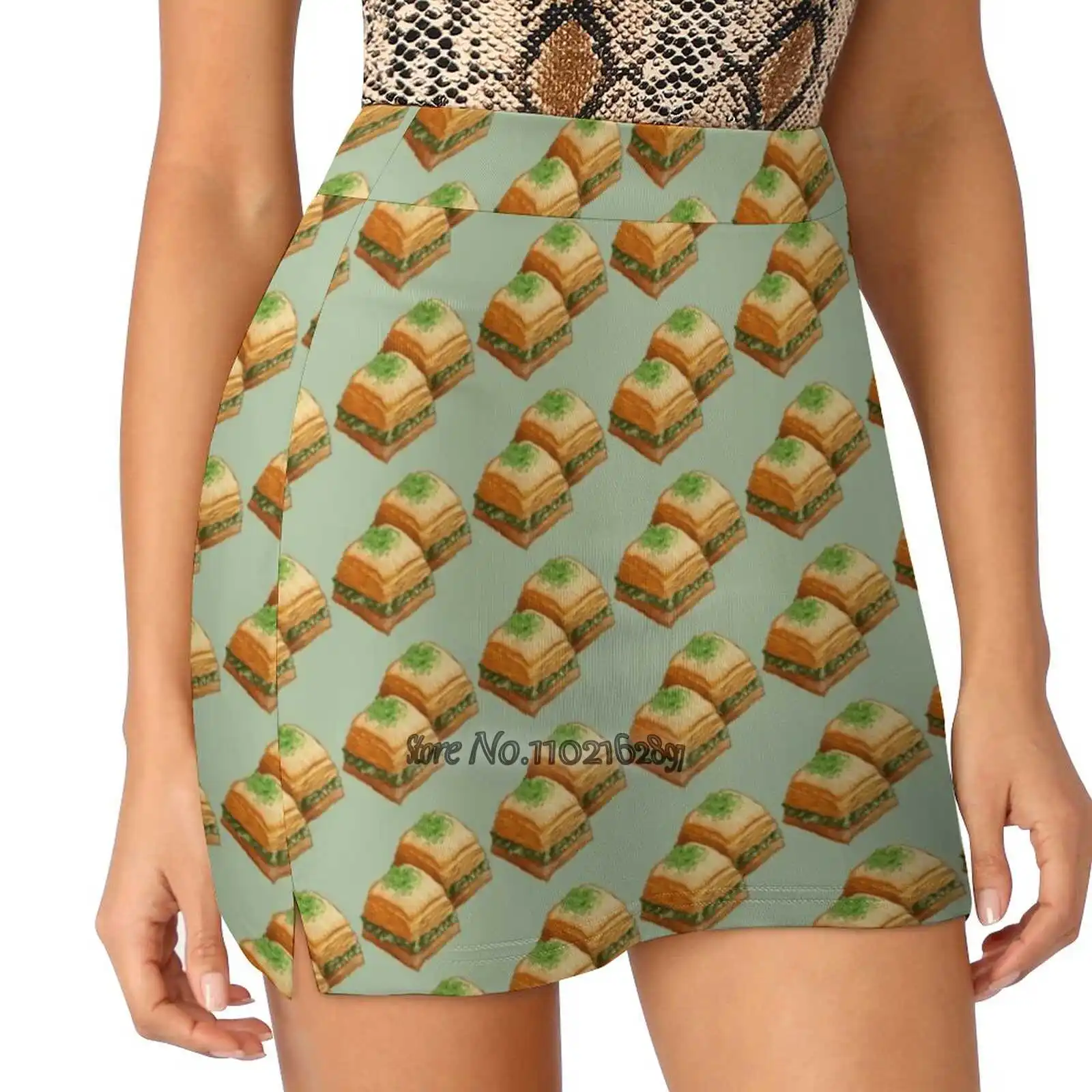 Pistachio Baklava Trending Fashion Skirt Summer Printed Women Sport Skirts Double-Layer Athletic Niftytrinket Food Lover