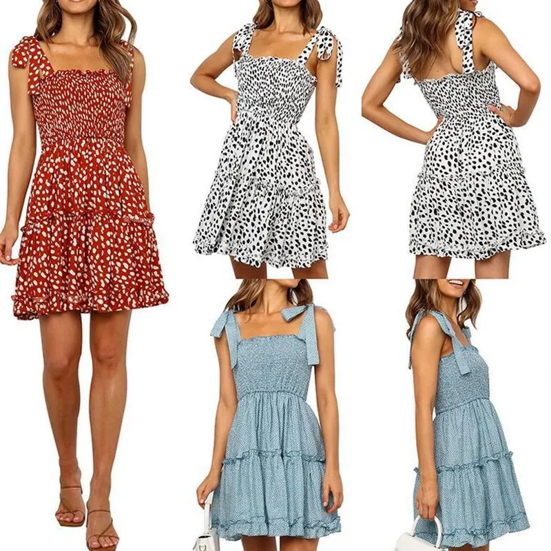 

Women Casual Leopard Printed Mini Dress Beach Party Spagheti Strap A Line Dress Ladies Fashion Chic Dress Mujer Vestidos