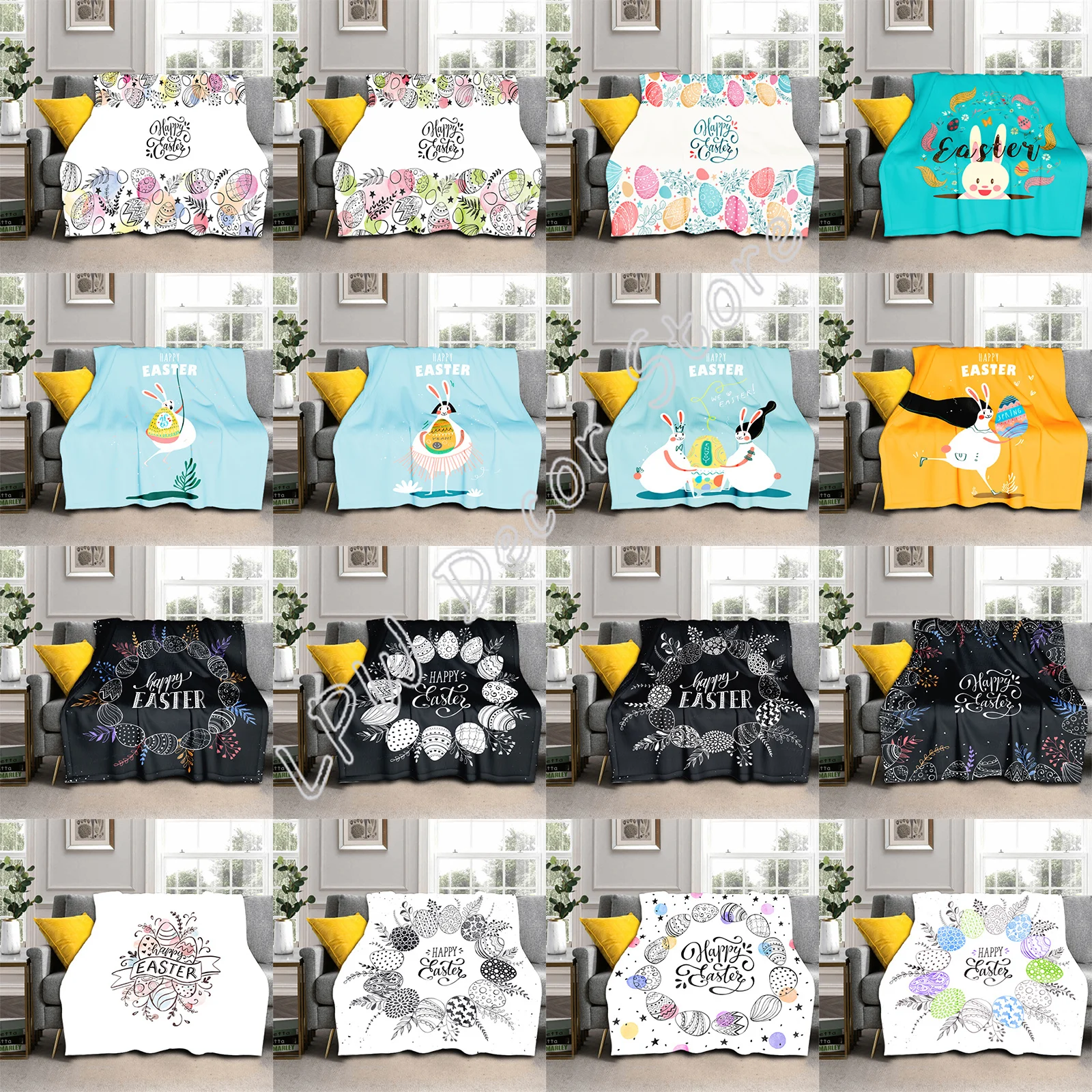 

Vintage Easter Bunnies Eggs Soft Throw Blanket Soft Lightweight Durable Flannel Blanket for Bed Sofa Couch Camping Travel