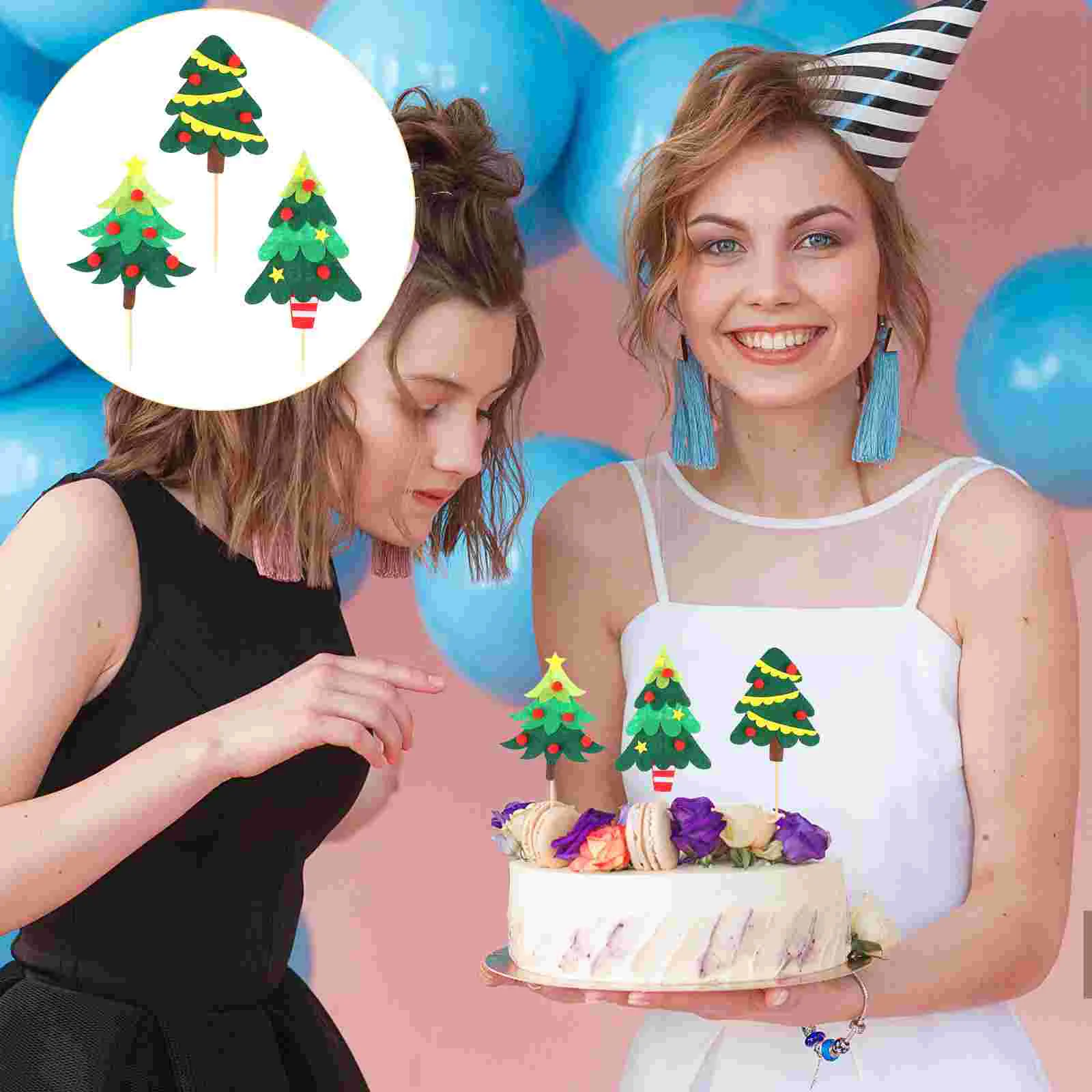 

3 Portable Xmas Tree Shaped Cake Insert Cards for Home Bakery Hotel