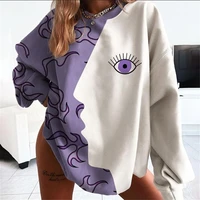 imaginative printed pullovers eye face kiss impressionism sweatshirts o neck long sleeve loose plus size spring autumn pullovers