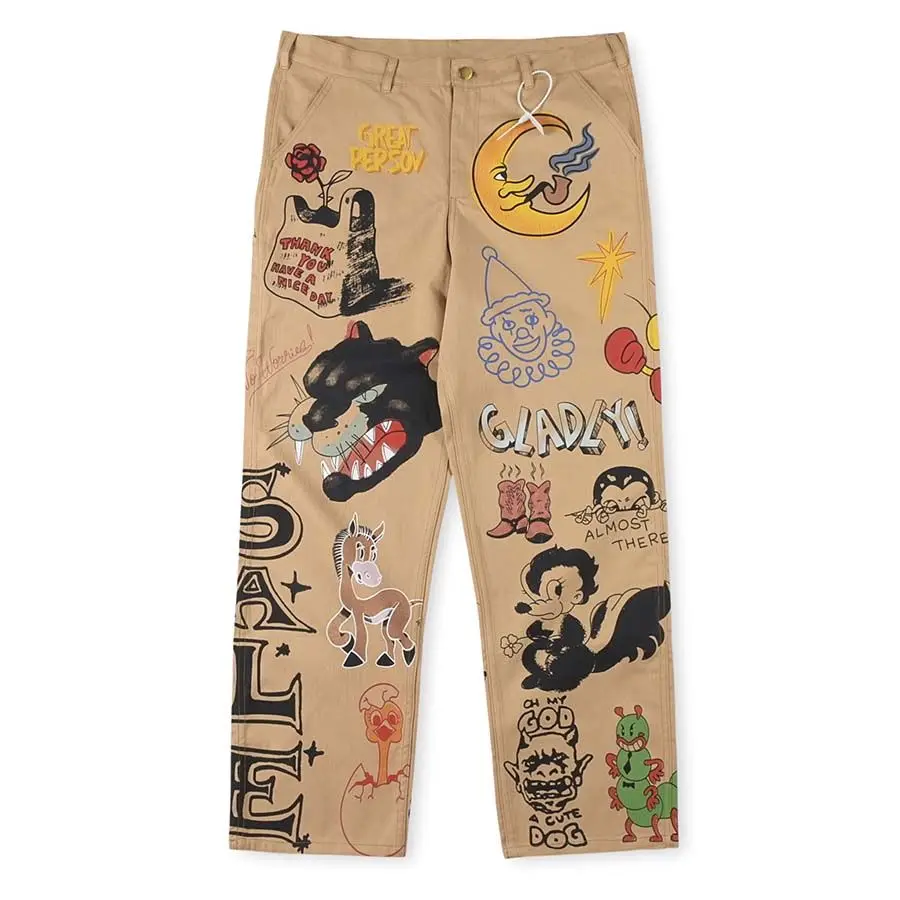 

Штаны-карго для отдыха с принтом ручной росписи