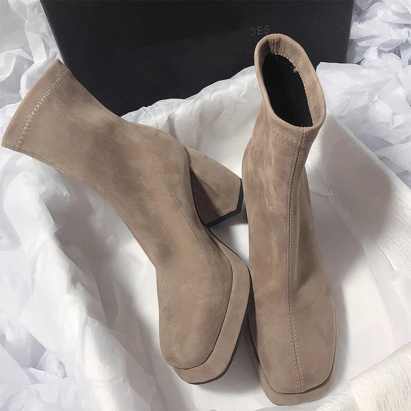 

High Heels Ankle Chelsea Boots Women Winter Shoes 2024 Designer New Chunky Goth Boots Fad Suede Walking Shoes Botas Femme Pumps