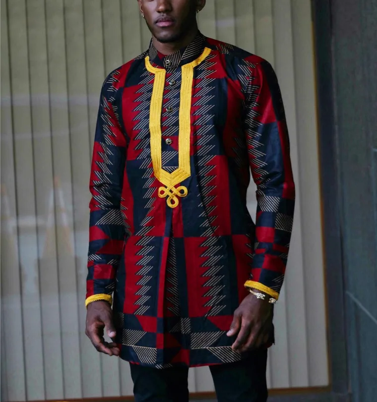 

Red Floral Print African Top Clothes Men 2022 Fashion African Dashiki Dress Shirt Men Muslim Arabic Traditional Outfit Camisas
