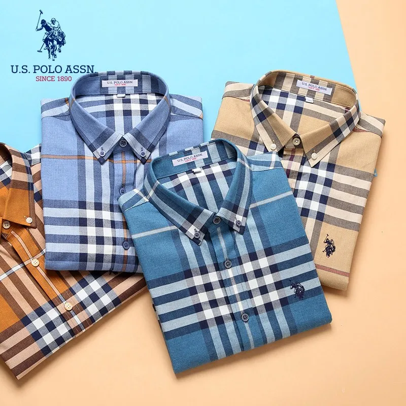 Мужская клетчатая рубашка U.S.Polo Assn. Classic из 100% хлопка модная Высококачественная