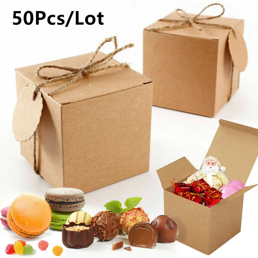 

50Pcs/Lot Square Kraft Paper Box Creative Retro European Style 7x7x7cm Wedding Party Favor Supplies Candy Box Gift Packaging Box