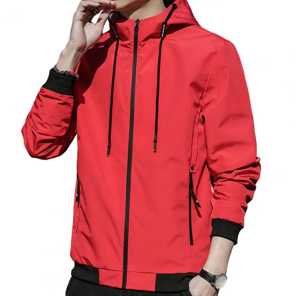 

Men Coat Letter Printing Zipper Closure Long Sleeve Anti Pilling Ribbed Cuff Spring Autumn Loose Drawstring Hooded Jacket