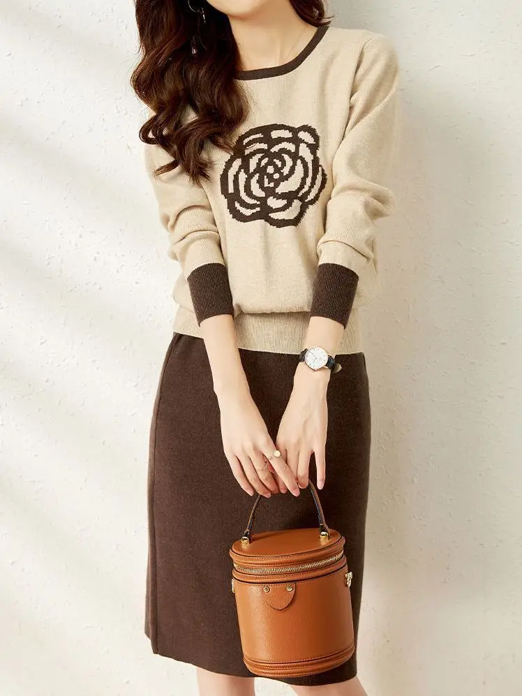 Элегантный вязаный костюм винтажный комплект из 2 предметов женская одежда