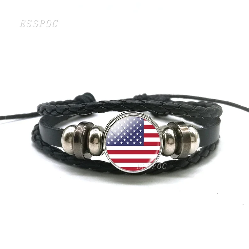 Изящный браслет с национальными флагами США России Испании Кожаный Плетеный
