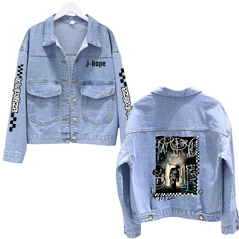 

2022 Весенняя джинсовая рубашка пальто для женщин с длинным рукавом Карманный кардиган уличная jhope Джинсовая Куртка Harajuku ковбойская Одежда Топы