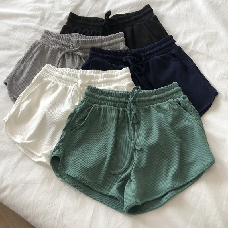 Lucyever 2022 Summer Women Shorts Solid Color Cotton Casual Sprots Shorts Woman Simple Elastic High Waist Homewear Beach Shorts