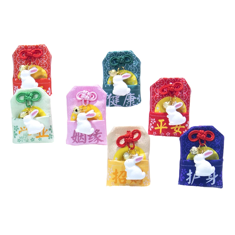 Японская вышивка Молитвенное удачу омамори Кулон удачи кролик маленький