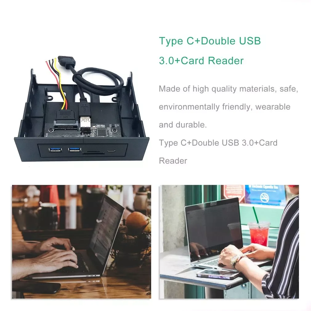 33S50-RTK 3 in 1 Card Reader USB 3.0 Front Panel Media Type-c Dual USB 3.0 Port Hub Dashboard PC Front Panel with Power Cable -