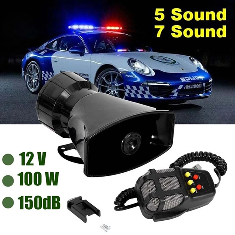 7 Sound Car Air Horn Loud Multipurpose Speakers Loud Car Horn Megaphone Warning Alarm Police Fire Siren PA Speaker 12V 100W