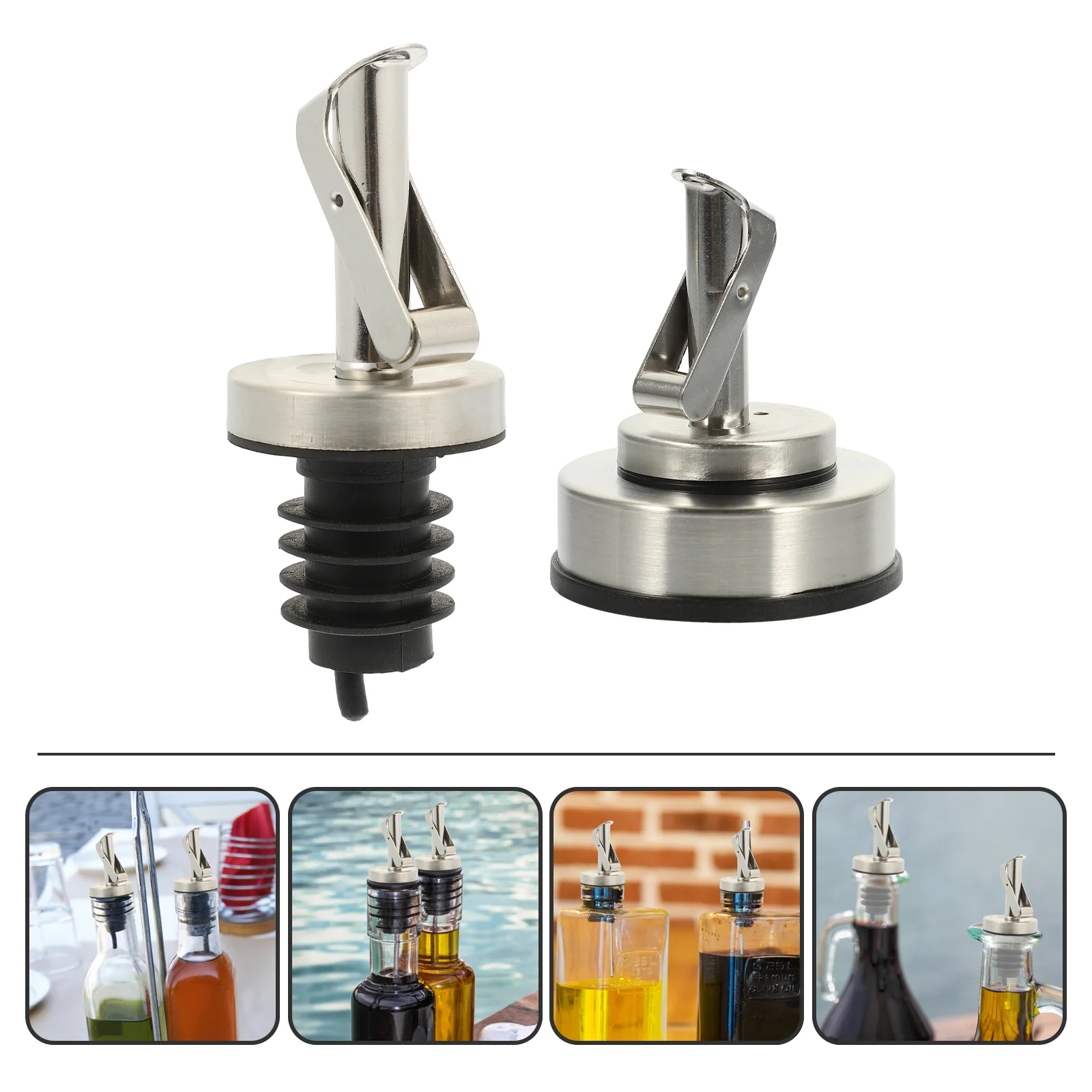 

2 Pcs Oil Vinegar Dispenser Gold Stainless Steel Oiler Bottle Stopper Mouth Wash Olive Spout Nozzle Edible