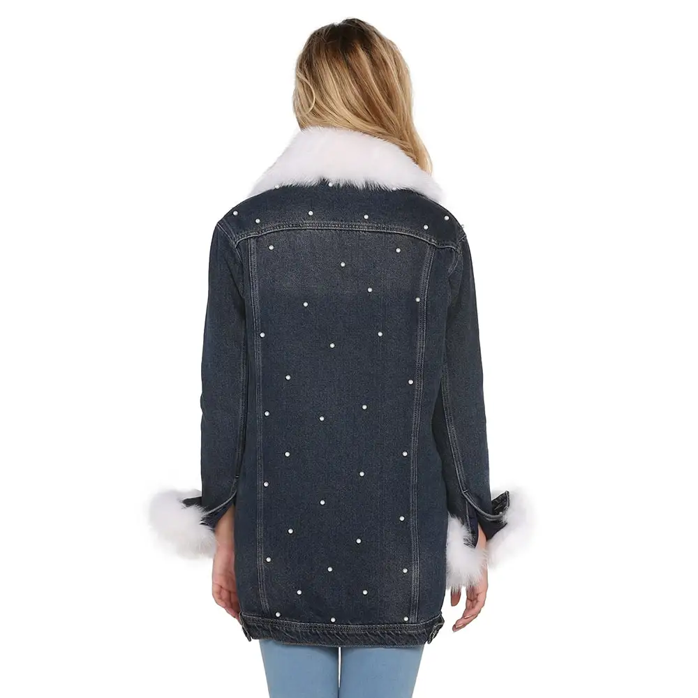Denim Woman Coat With Pearls, Real Fur Coat, Real Fur Jacket, Real Fur Clothes, real Fur Vest, Real Fur Anorak, Real Fur Parka