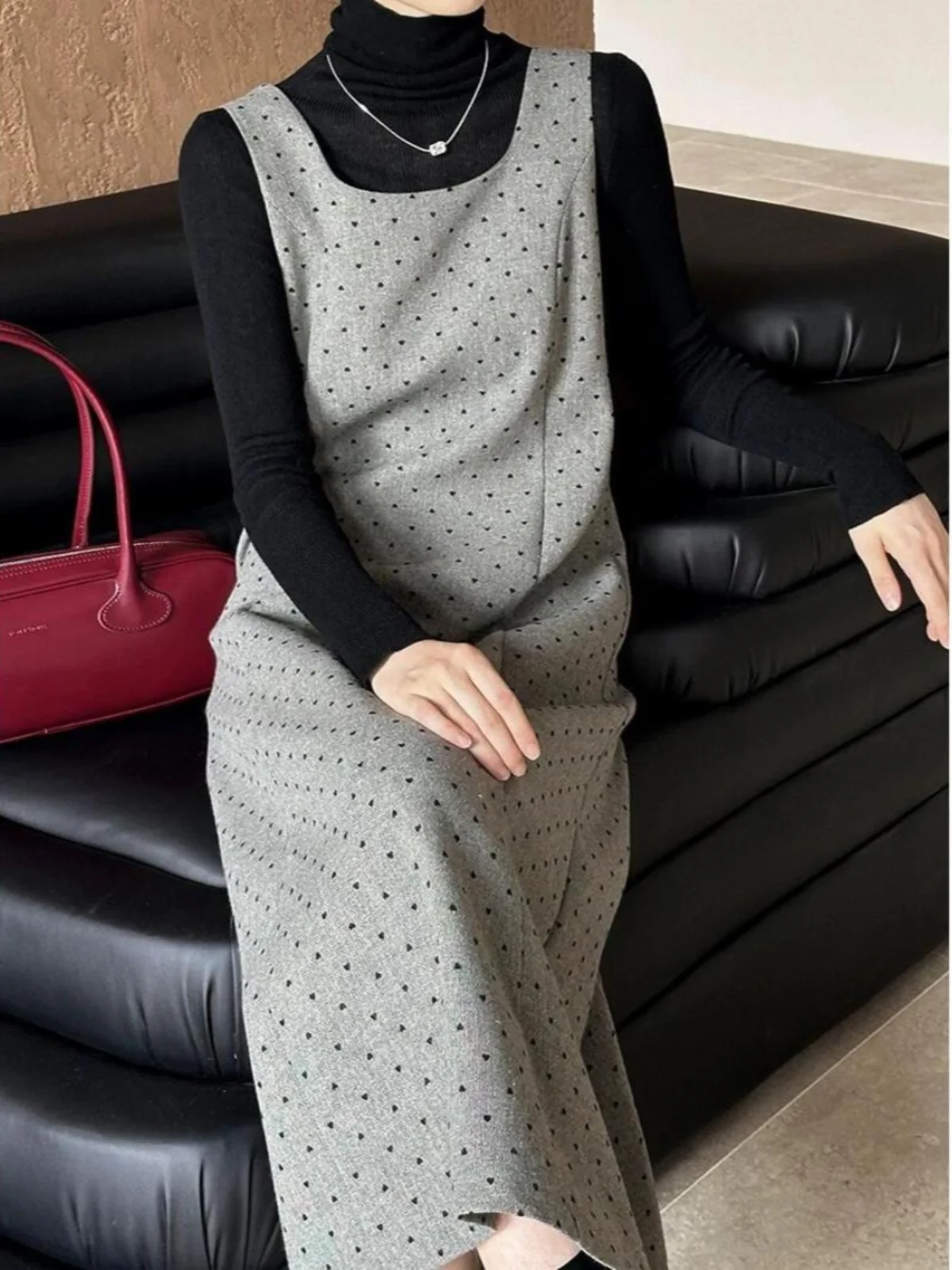 Плюс размер Julu Studio Tower Note Пухкое корейское платье в стиле ретро серое на бретелях