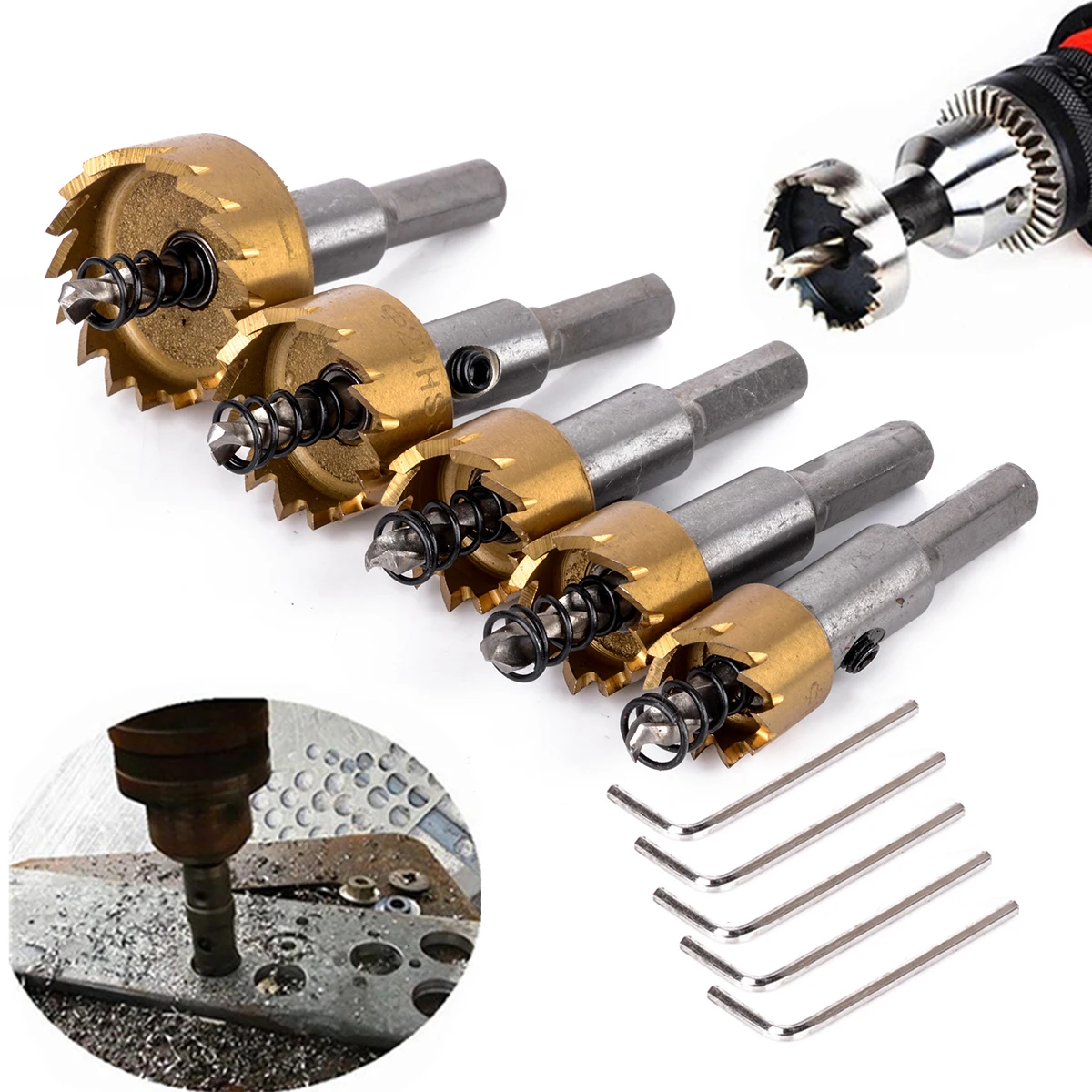 

5pcs Carbide Tip HSS Hole Saw Drill Bits Set Stainless Steel Metal Wood Cutter Tool 16-30mm for Installing Locks Drill Bit Set