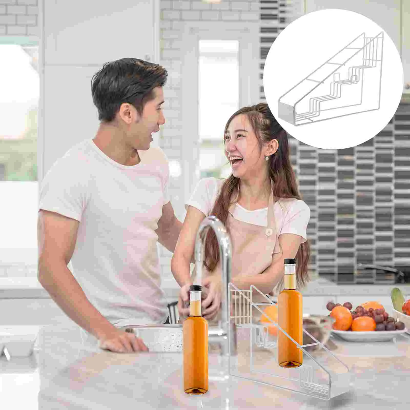 

Rack Syrup Organizer Bottle Shelf Coffee Storage Holder Stand Seasoning Display Kitchen Countertop Wire Stepped Bar Standing