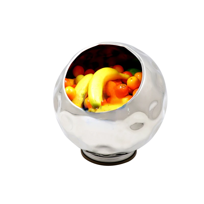 

unique design potted spherical fruit plate hotel tableware decoration stainless steel silver fruit plate