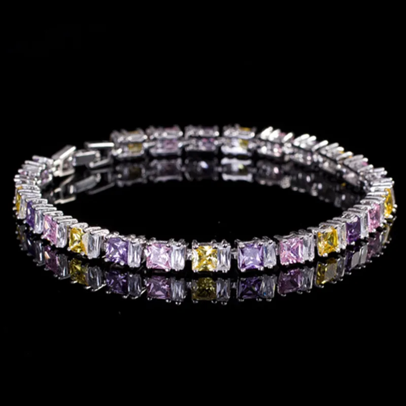

Brand High Quality Cubic Zirconia Paved Square Green Stone Fashion Bracelets for Women Best Friend Jewelry