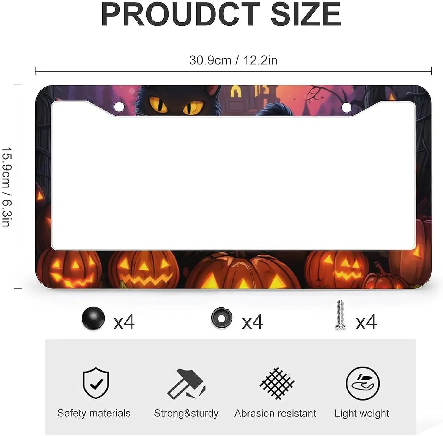 Хэллоуин Черный Кот Полная Луна Страшная Тыква Крышка Номерного Знака Передние