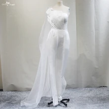 RSW1793 White Civil Wedding Dresses for Women Elegant Bridal Jumpsuit Sheer One Shoulder Beach Robe de Mariage 