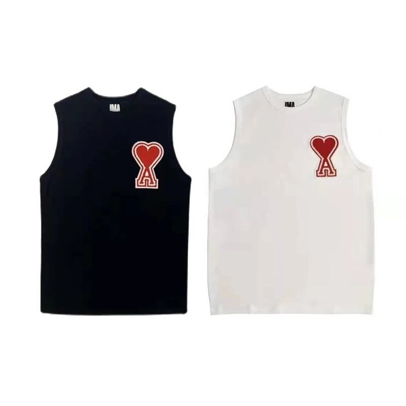 

French fashion brand Ami summer star with the same love embroidered cotton loose all-match sleeveless men's vest