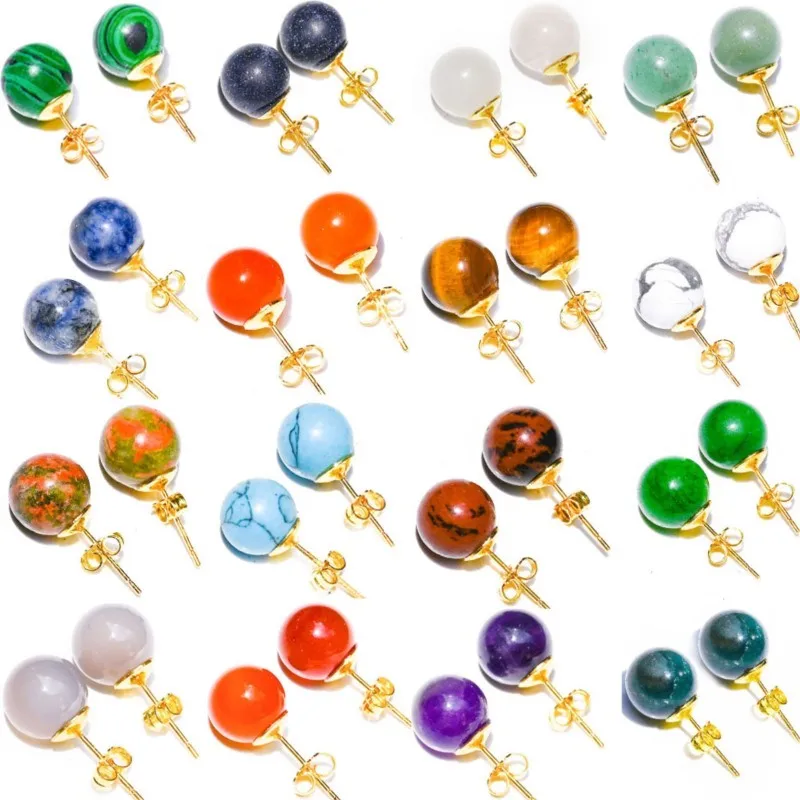 

Mini Round Bead Earrings, Amethyst, Pink Quartz, Agate, Jade, Natural Gemstone, Crystal, Retro Personality, Wholesale, 2023