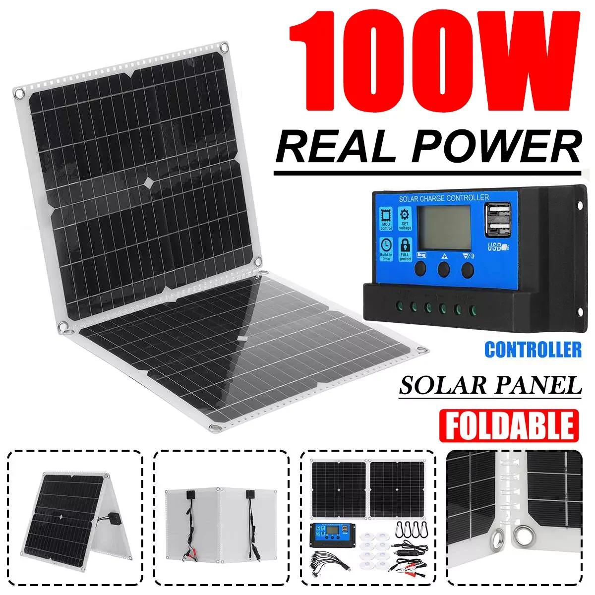 

NEW2023 100W Solar Panel Kit Complete Foldable 18V With Controller Cells Battery Charging for Phone Car RV Boat Solar Real Power
