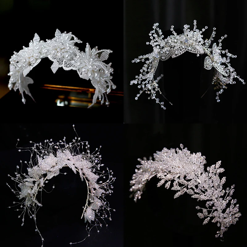 

Luxury Crystal Beads Floral Bridal Headpiece Baroque Crown Wedding Hair Jewelry Pageant Rhinestone Diadem Headband Hair Ornament