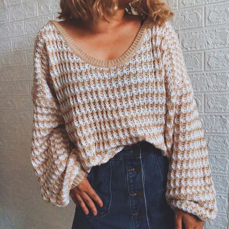 

2021 Autumn and Winter New Women's Jacket Casual Pullover V-neck Women's Knit Sweater V-neck Temperament Commuter Sweater Women