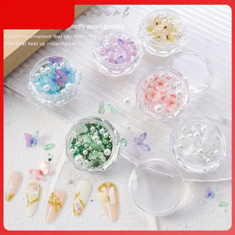 

6 цветов 3d маникюрный декор украшения для ногтей ювелирные изделия дизайн ногтей жемчужная Смола бабочка искусство украшение для ногтей св...