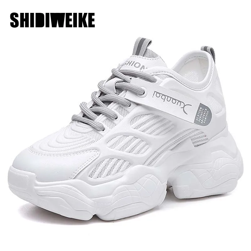 

Женские кроссовки на танкетке 8 см, сетчатые дышащие, увеличивающие рост, повседневная обувь, весна-лето