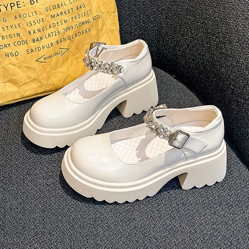 Туфли Мэри Джейн на толстой подошве со стразами винтажные с круглым носком и