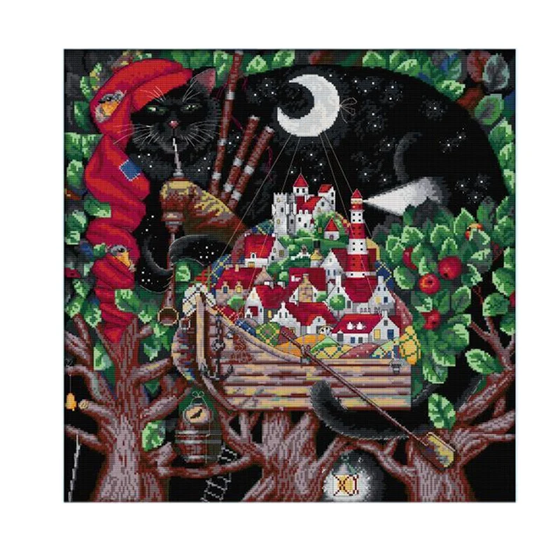 

Cross Stitch Stamped Kits 14CT Printed Embroidery Cloth Needlepoint Kits Easy Patterns for Flute in the Night