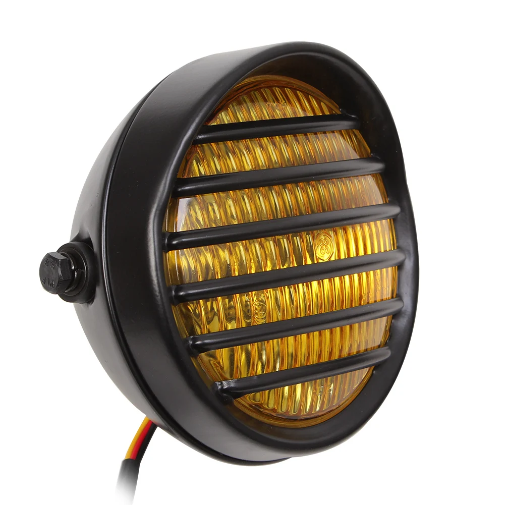 12 В мотоциклетная гриль-фара с кронштейнами, ретро фары для мотоцикла, мото скутера, винтажный передний светильник, круглая лампа