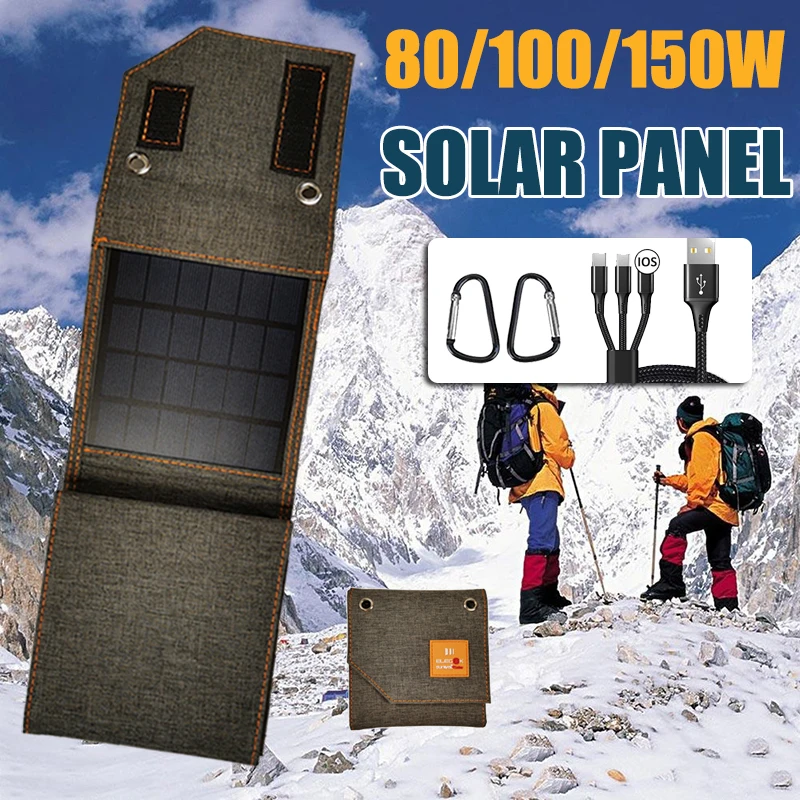 Foldable Solar Panel  5V 2A USB Powerful Solar Charger Fast Charging for Phone Outdoor Camping Double USB Output Power Cell Bank