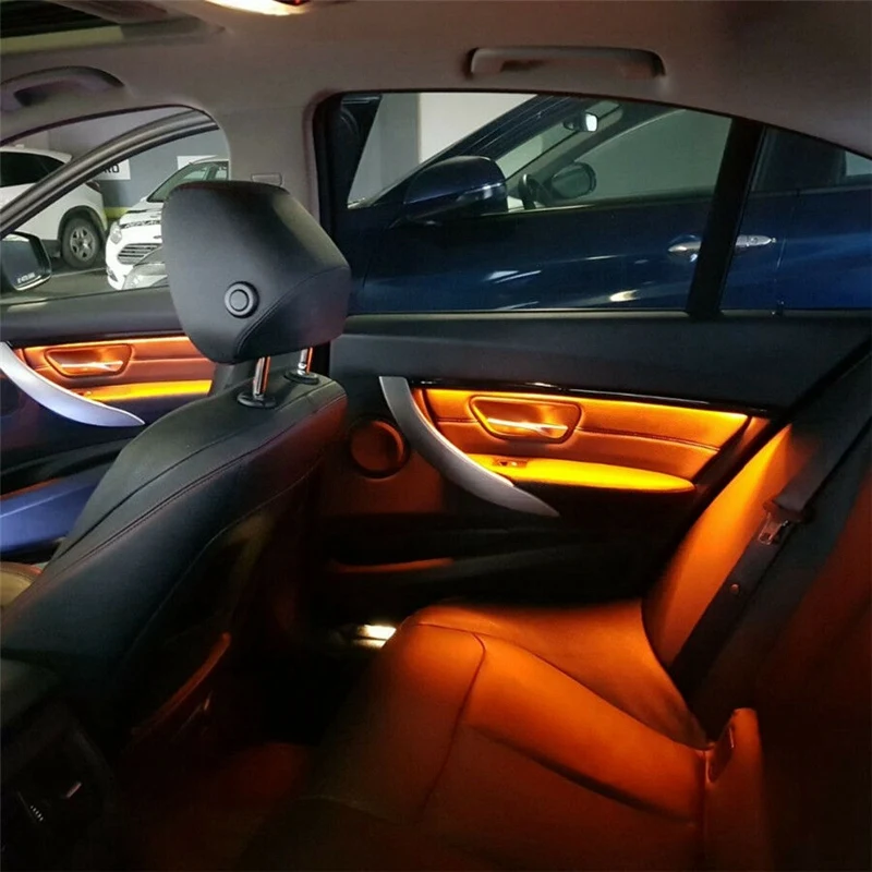 PMFC Decorative Trims Lights Four Interior Doors Panel LED Orange Colors with Blue Atmosphere Lamp For BMW 3 Series F30 2012-18 |