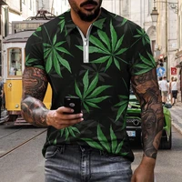 2022 new summer mens neckline zipper polo t shirt short sleeve shirt 3d hawaiian plant print top casual entertainment outfit