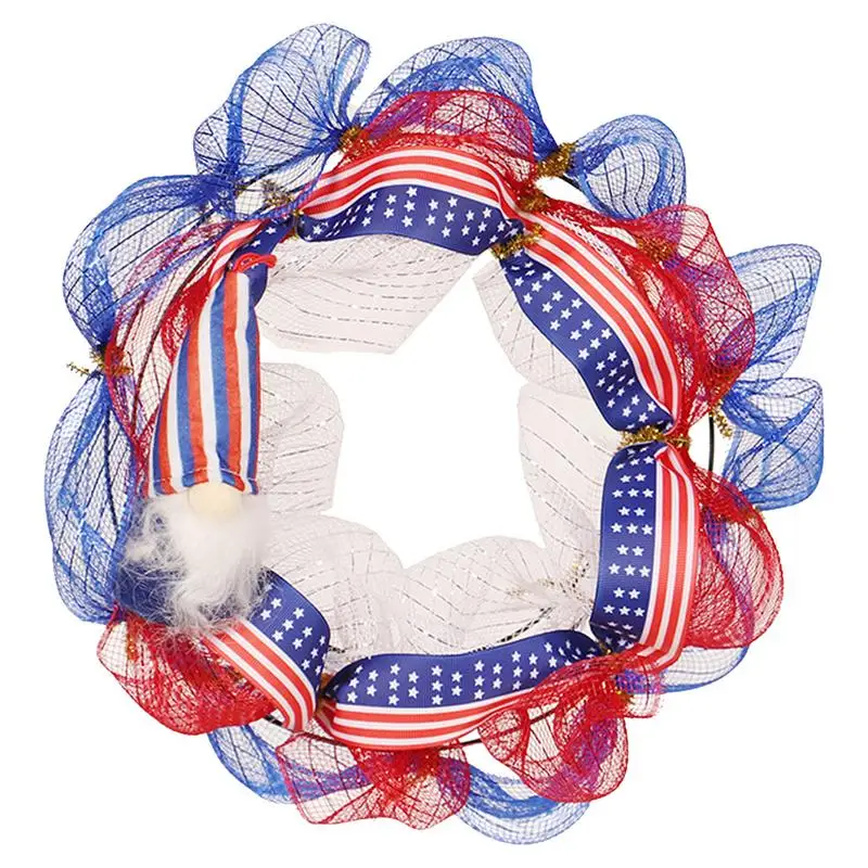 

Патриотические венки для входной двери, сетчатые домашние венки для входной двери, патриотическое украшение, синие, красные, белые элементы, украшение для дома